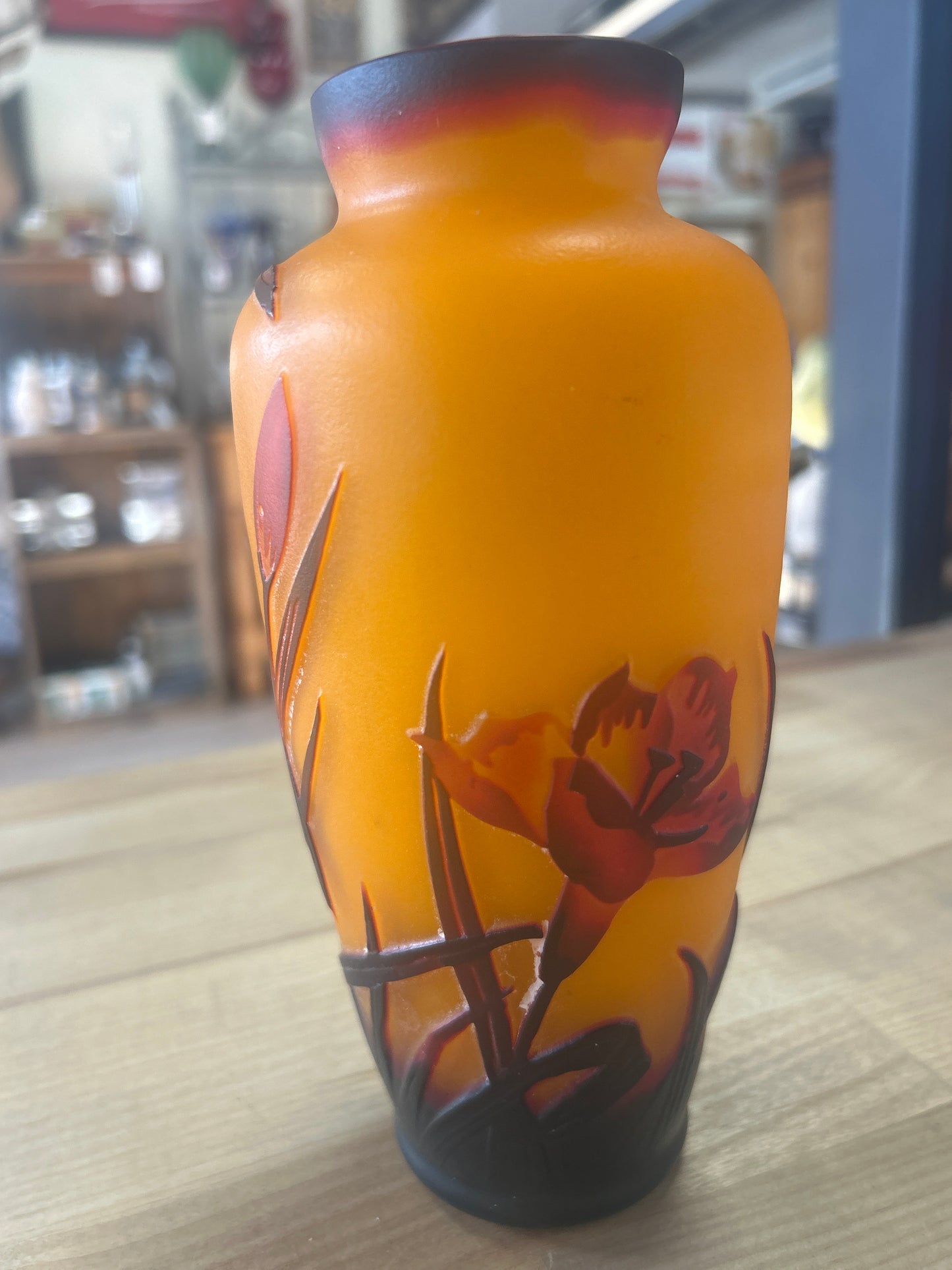 Art Nouveau style cameo glass vase (unknown) 7 1/2” tall