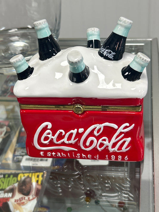 Coca Cola Hinged Ceramic Cooler Houston Harvest Trinket Box Vintage Classic