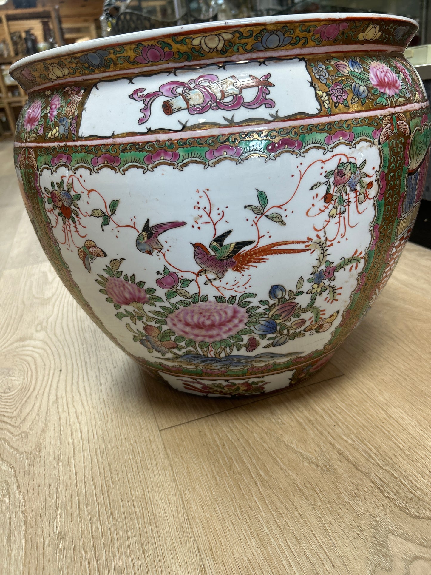 Huge Antique Chinese Jardiniere Porcelain Fish Bowl Planter Qianlong Mark