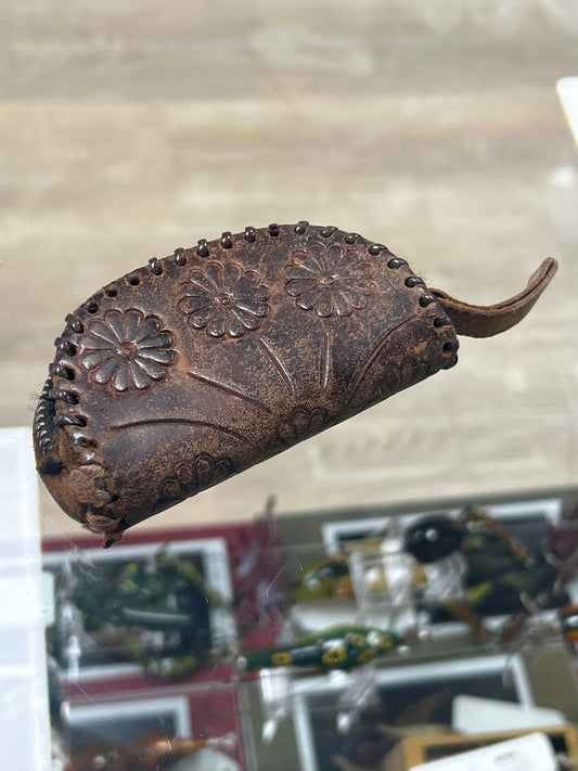 Vintage leather coin pouch (flower print)