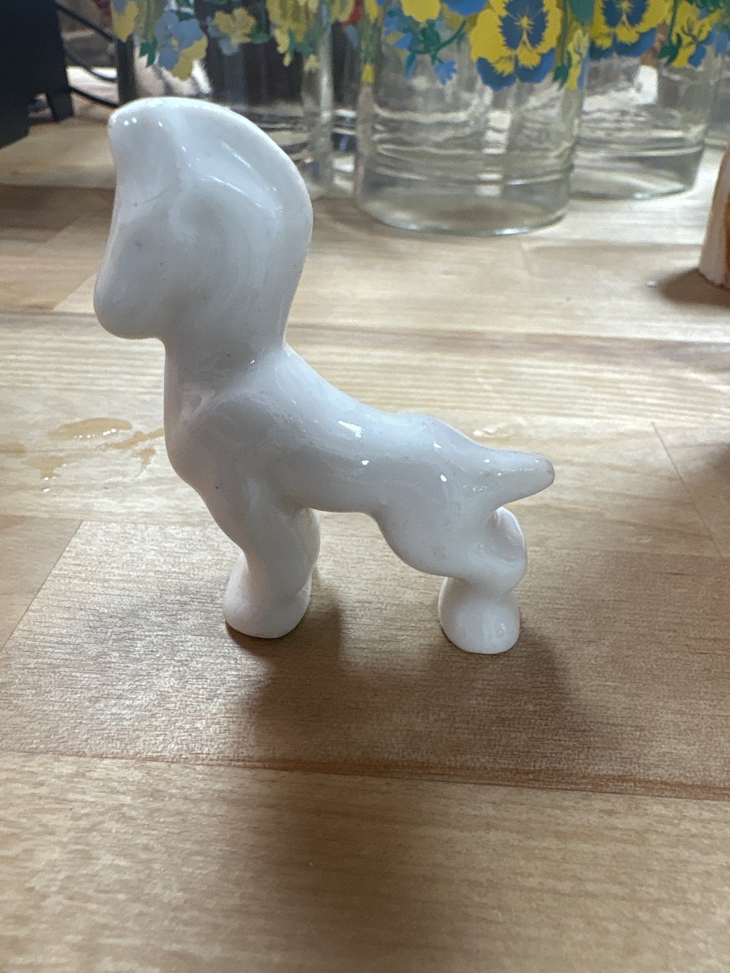 Vintage glossy White Miniature pottery trojan horse