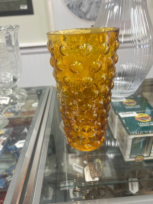 Vintage Old Amber Glass 9” Tall Vase