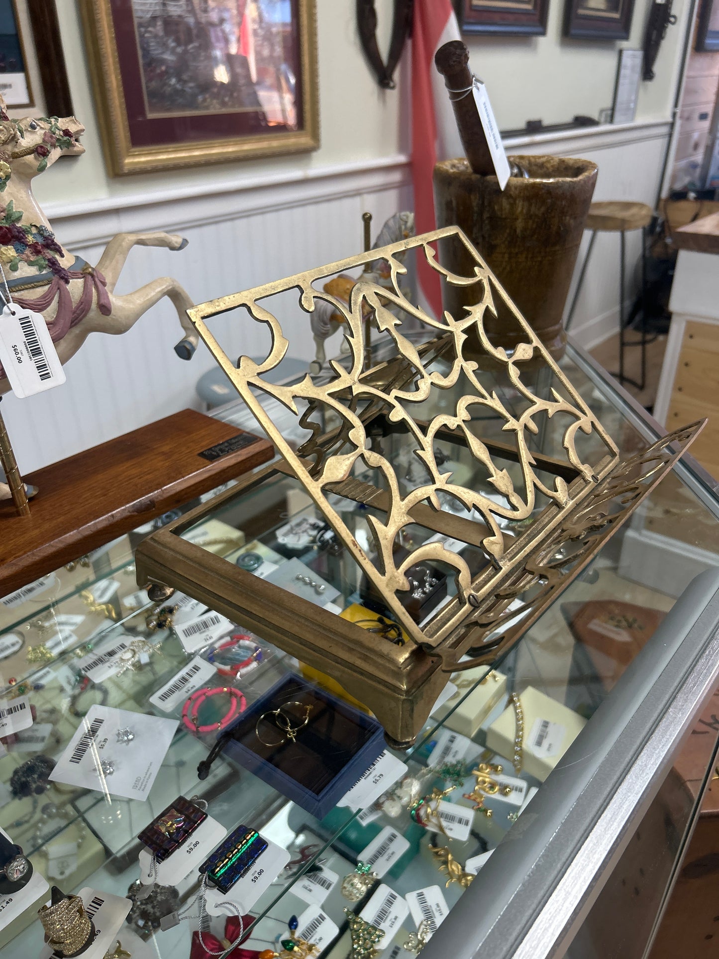Ornate Reticulated Brass Book Stand w/ the Original Rare Feet