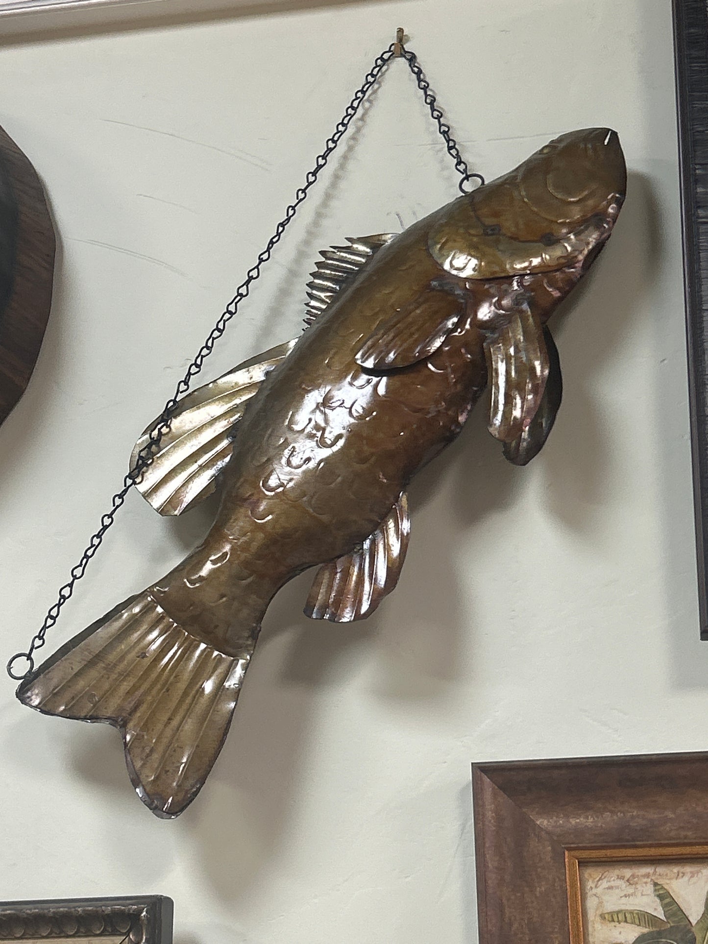 Metal Primitive Sculpture Fish 23” has scratches