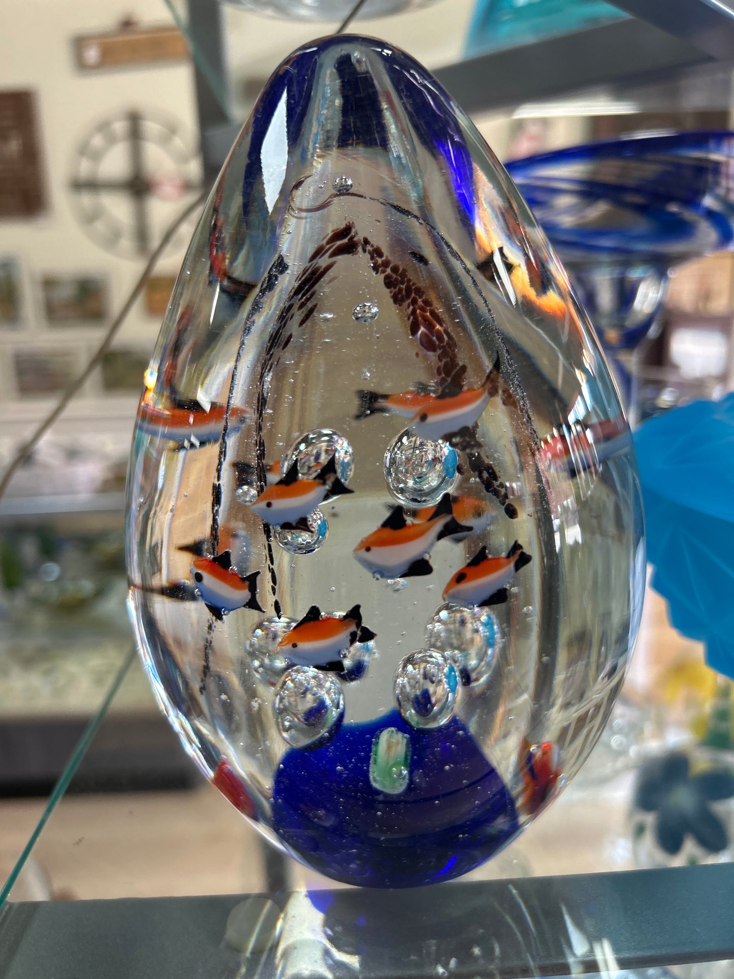 Large glass fish themed paperweight or decor