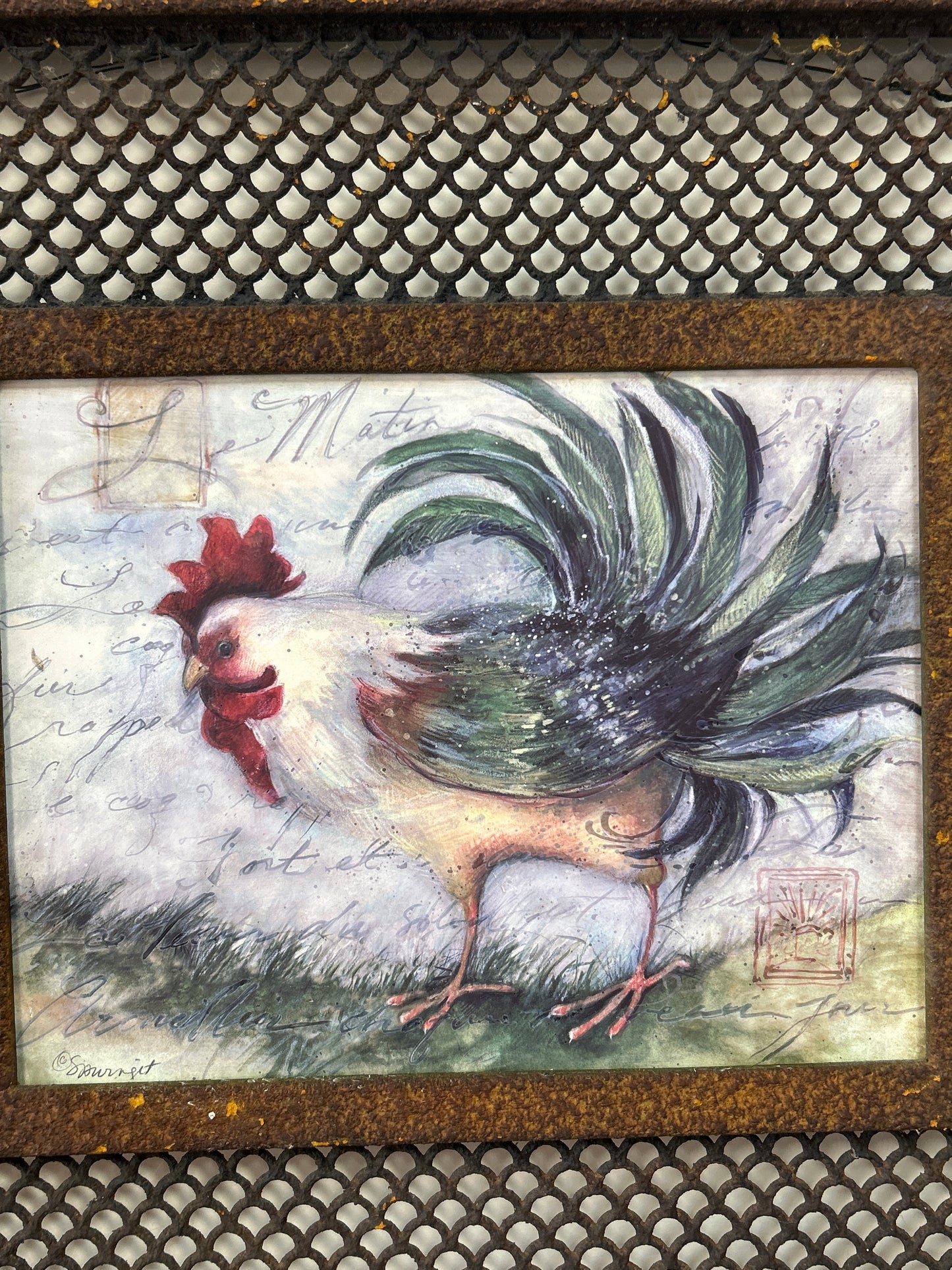 Rooster Artwork Metal Frame and Grating