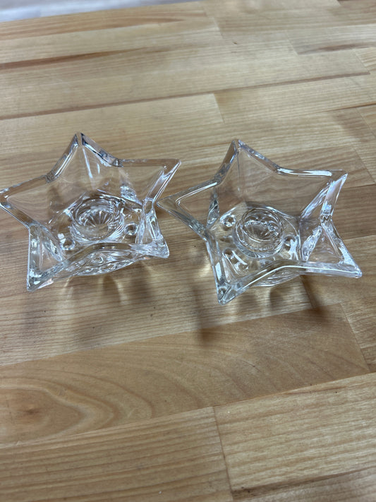 Hazel Atlas Clear Glass Vintage Star Shaped Candle Holder 4 1/2" Set of 3 (2 smaller candle and one larger)