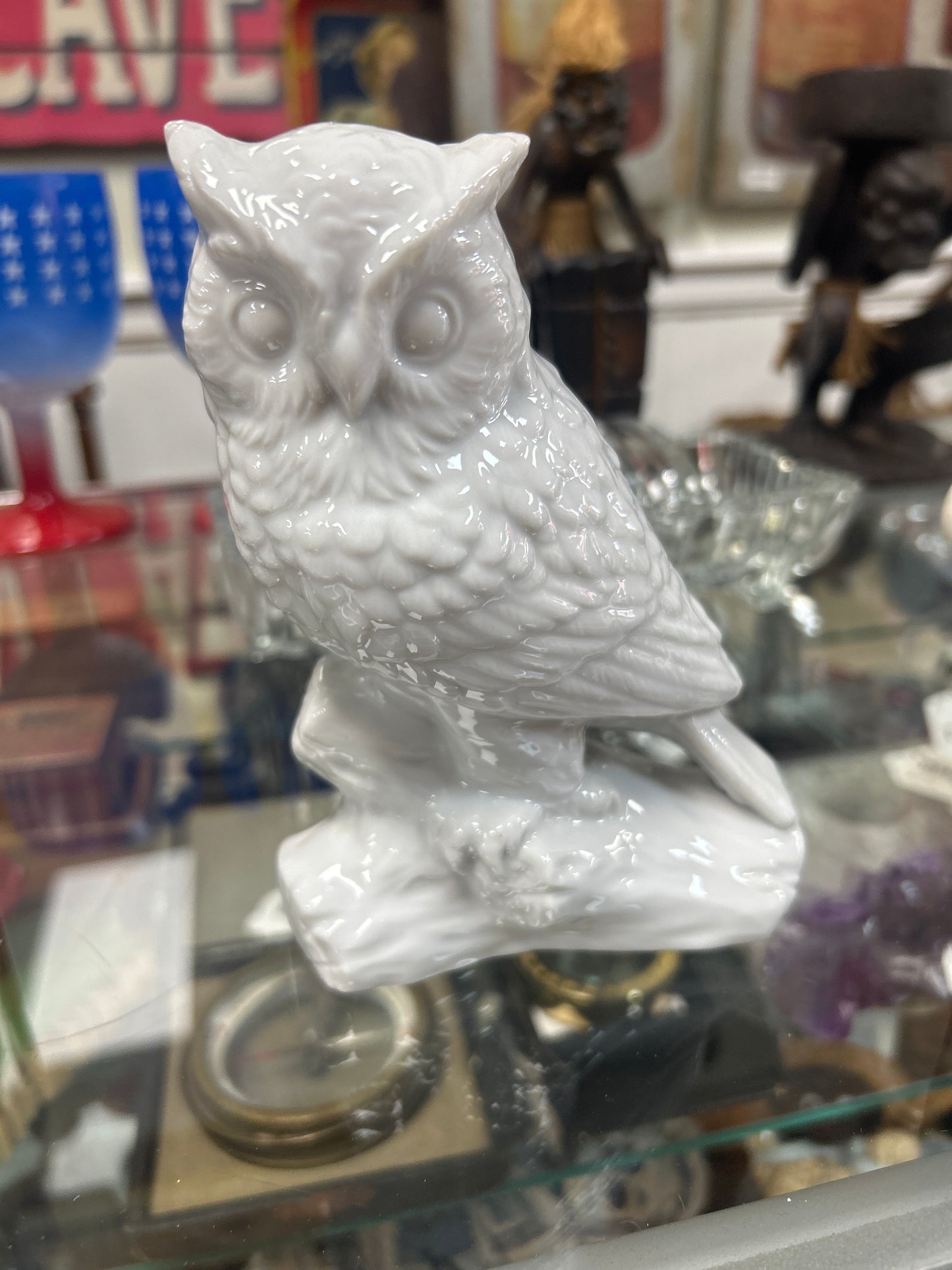 Vintage ceramic owl figurine 6” Japan