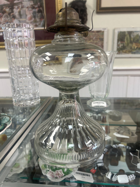 Antique Heavy Glass Oil Pedestal Lamp Eagle Burner With Ribbed Pedestal No Chim