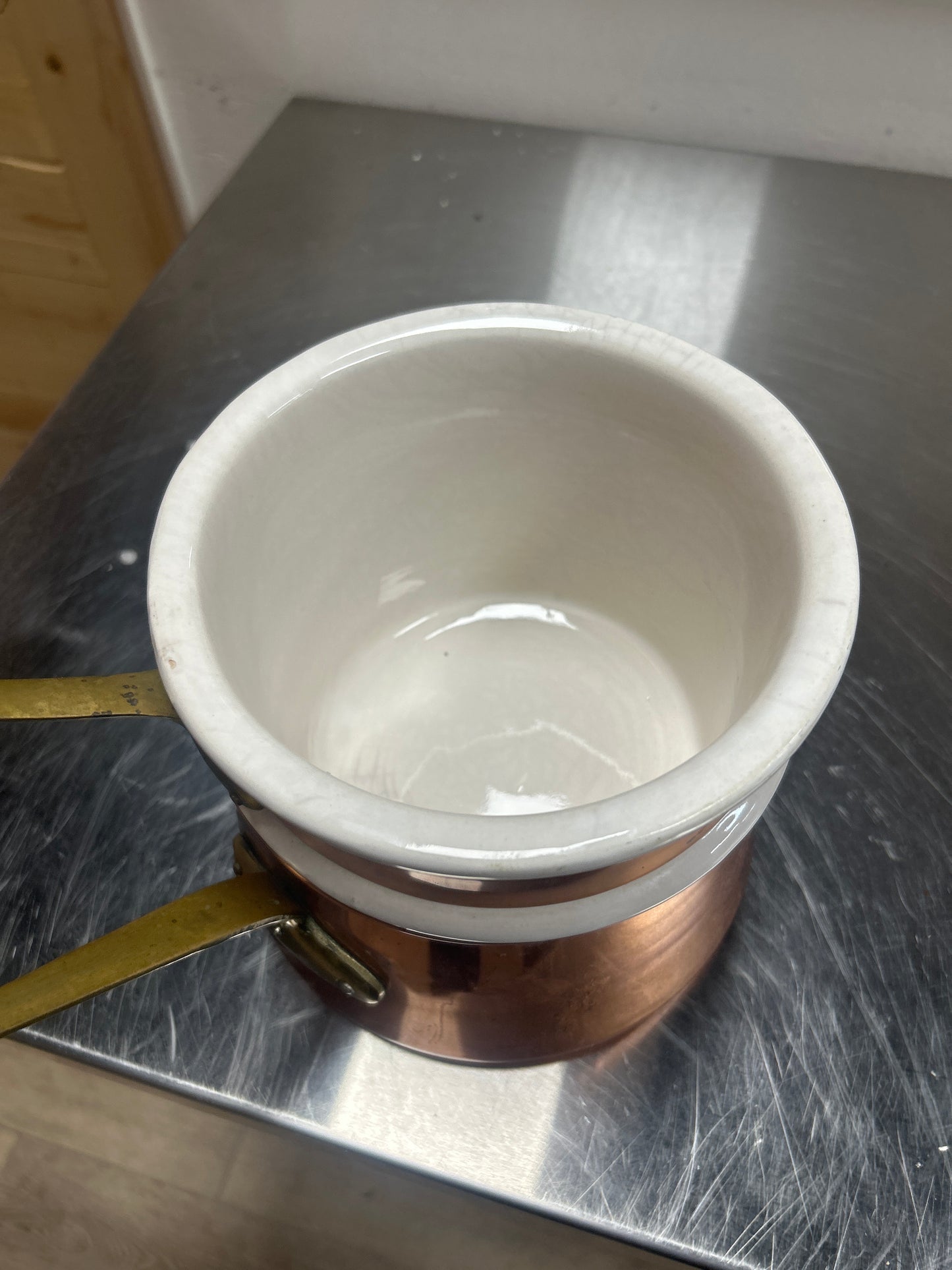Vintage Porcelain Lined Double Boiler – Brass Handles