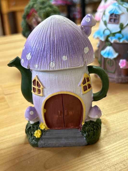 Fairy Garden Mushroom Forest Figurine (purple teapot”