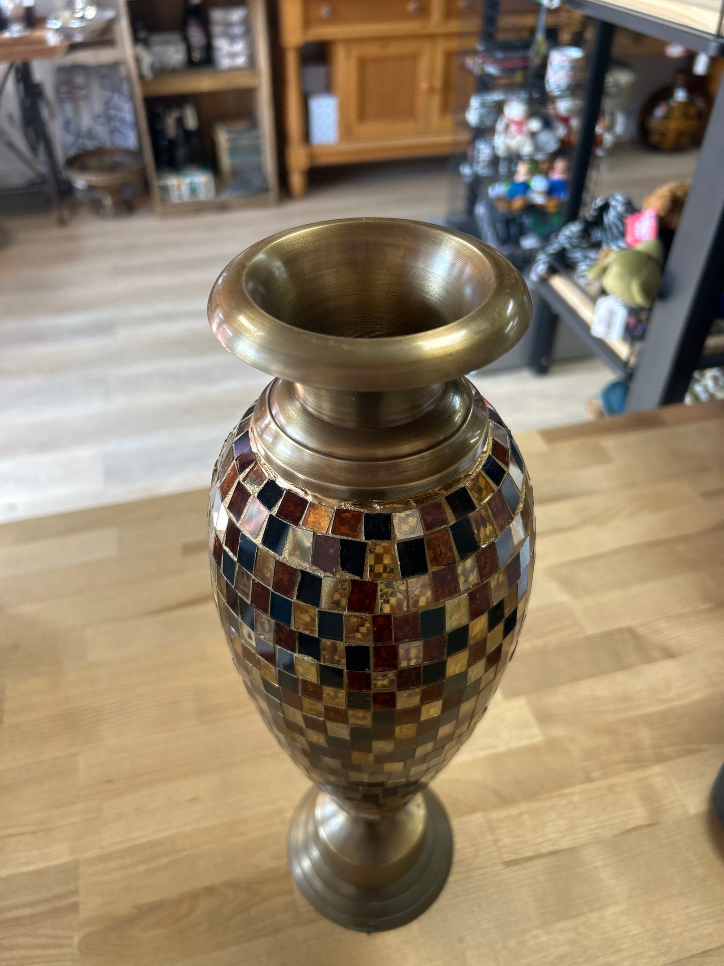 Brass mosaic tile vase 17”