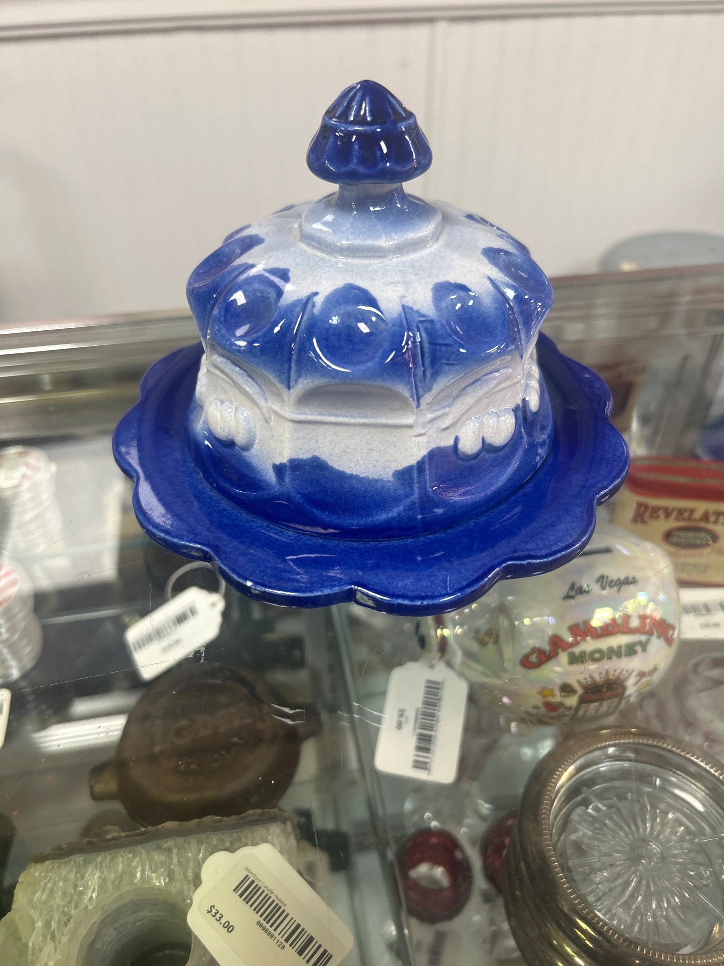 Vintage Flo blue covered Ceramic Cheese/Butter Dish Excellent