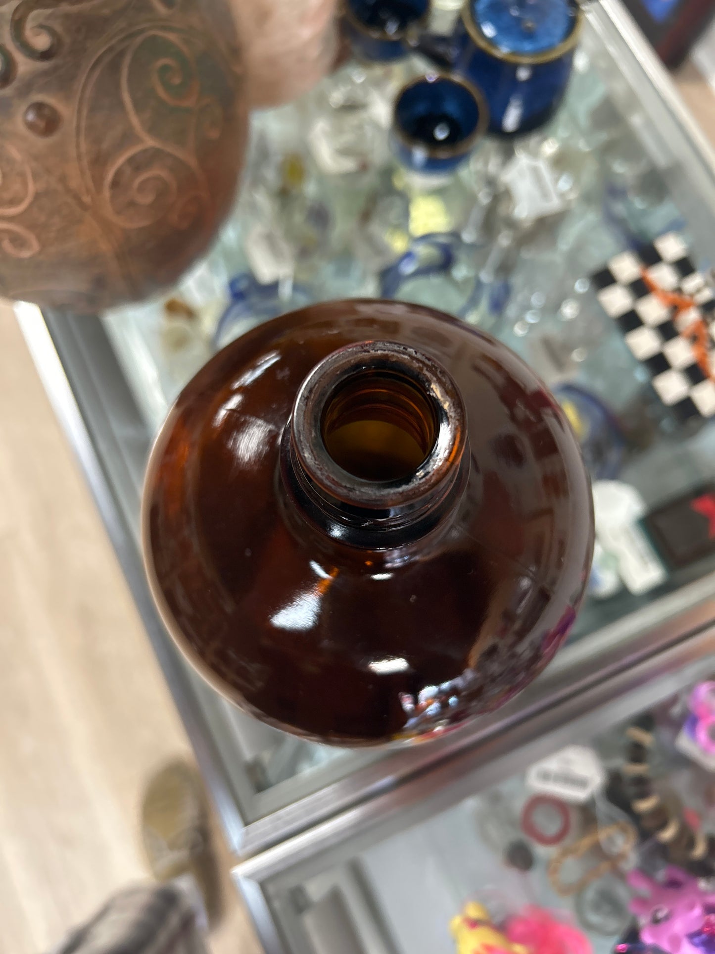 Large vintage pharmacy apothecary bottle, Amber Glass pharmacy bottle 13 1/2”