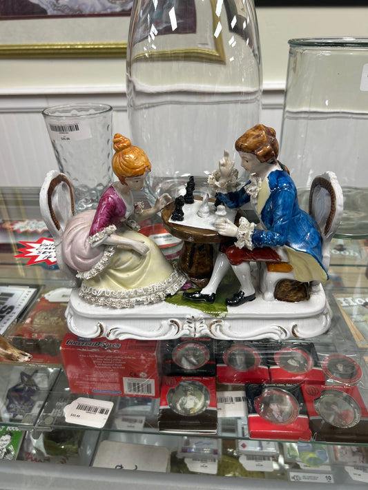 Vintage Chess Players Baroque Era Classic Outfits Ornament Display Collectable (repaired chair)
