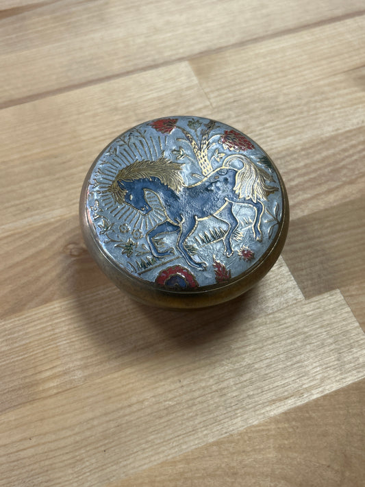 Vintage Brass Trinket Holder w/ Horse Motif on Cover