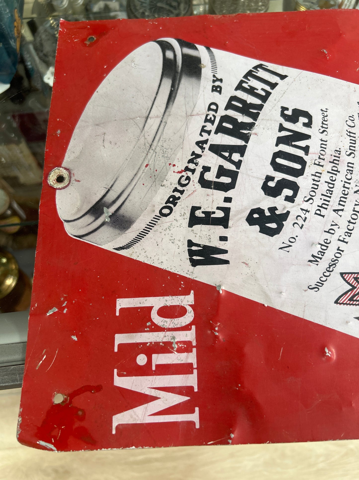 Original W.E. Garrett Snuff Tobacco Sign Vintage Metal Sign Antique 12x18