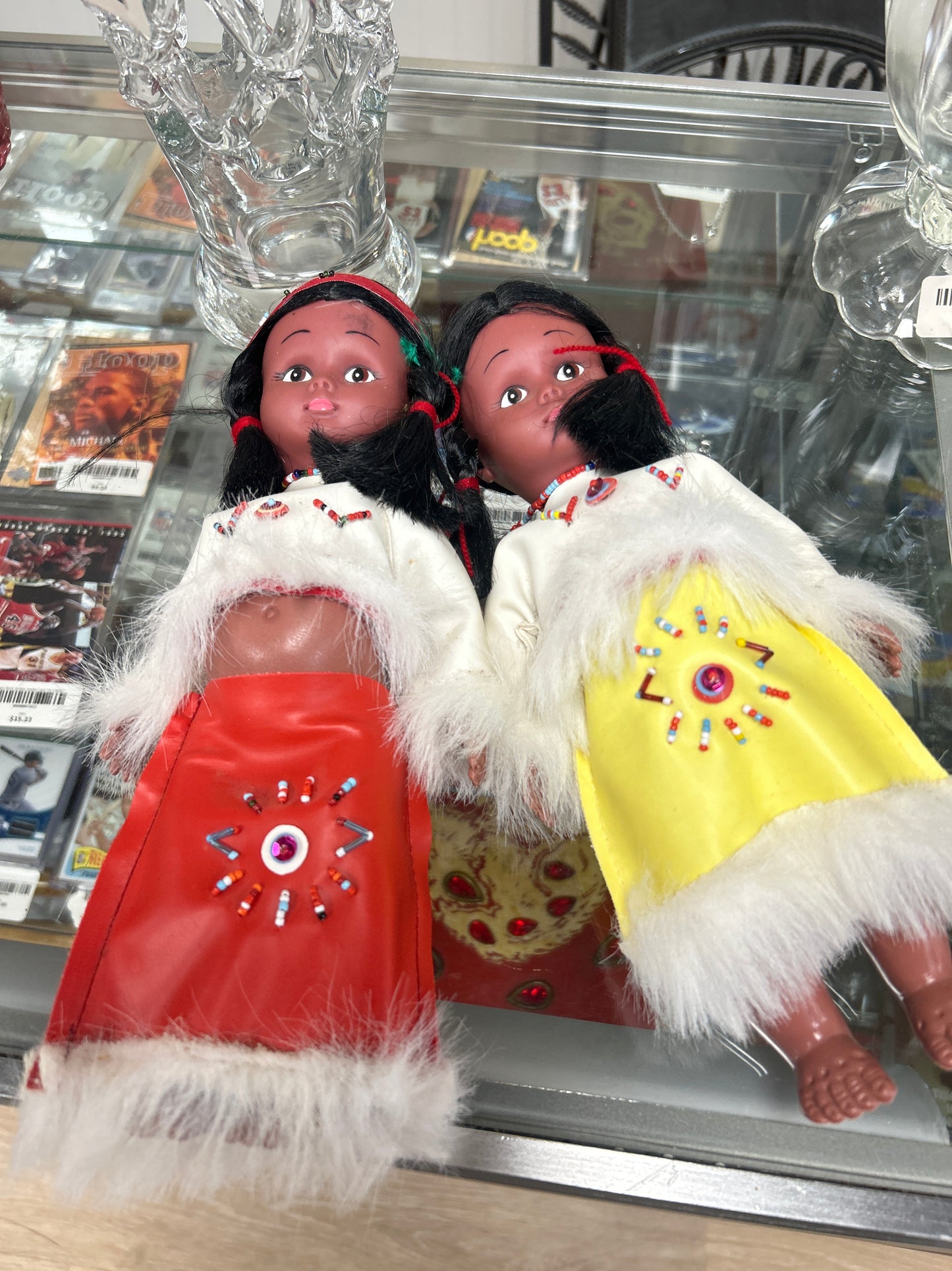 Native American Doll Traditional Beaded And Fur Dress (pair)