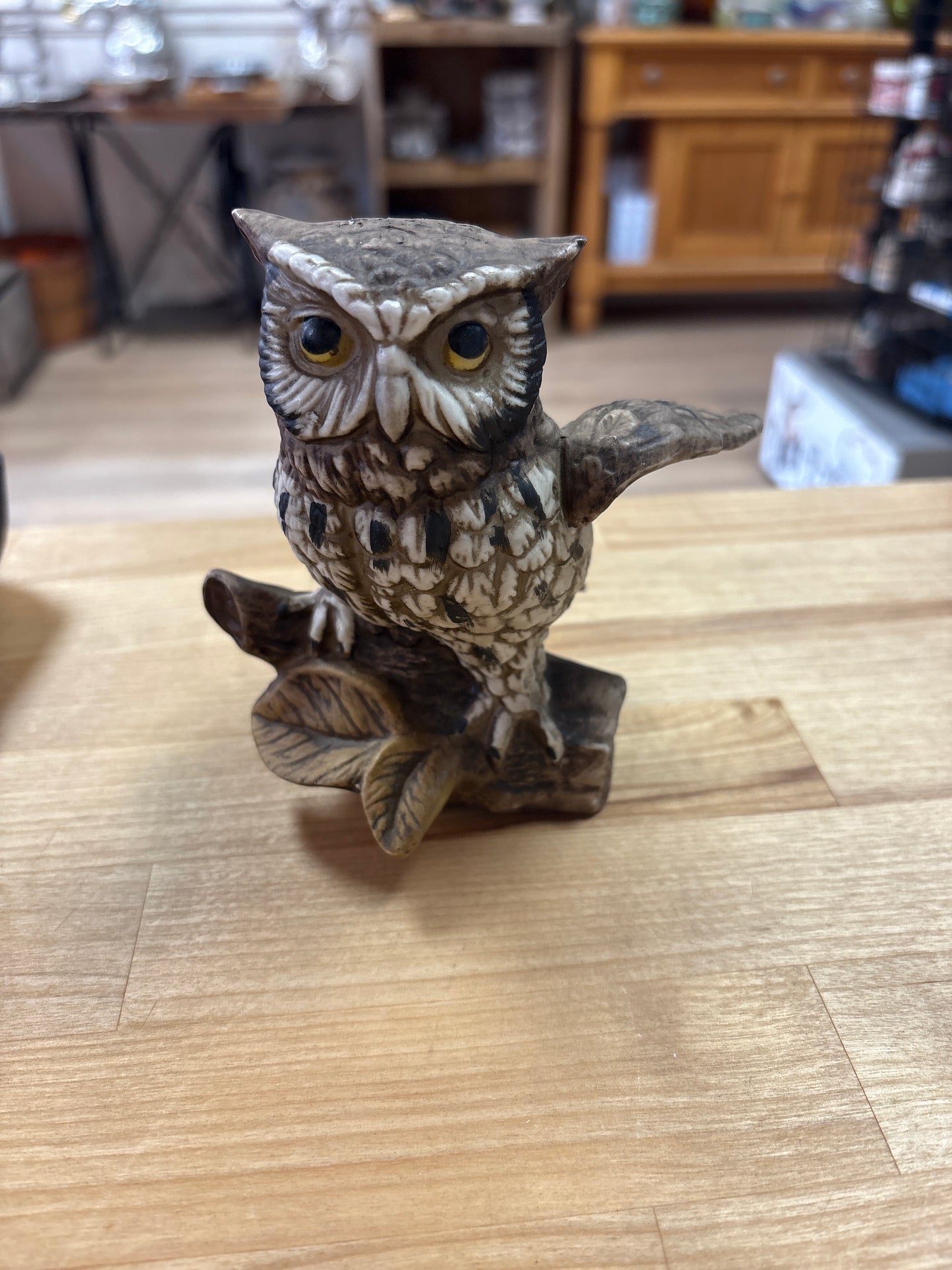 Ceramic Owl on Log sculpture