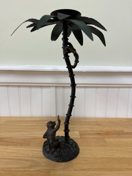 Candle Holder Palm Tree with 2 Monkeys