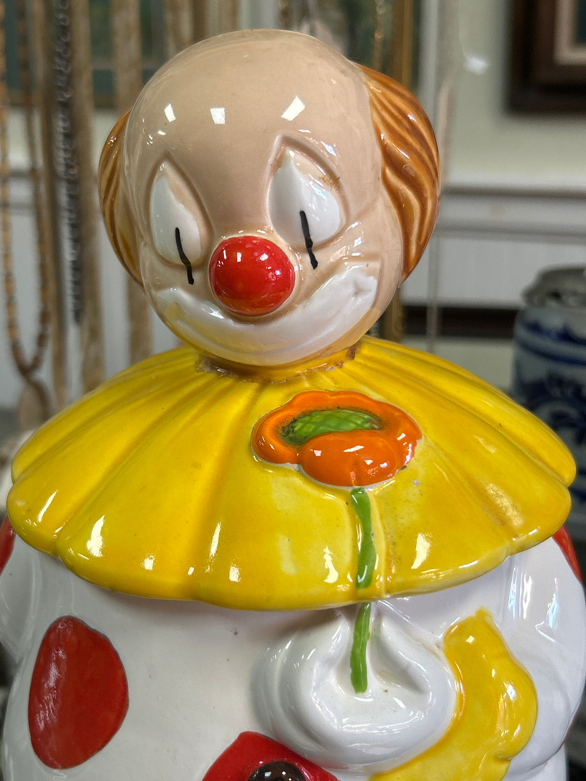 Vtg National Silver Co Clown Cookie Jar Japan Mid Century Polka Dot