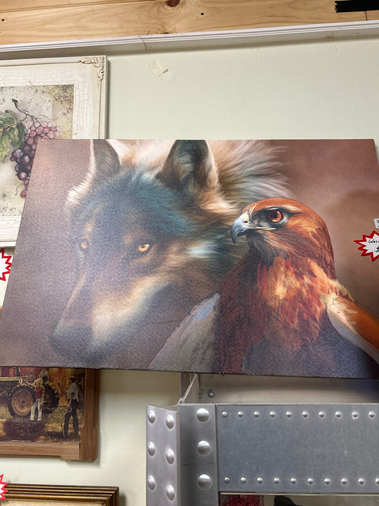 Wolf and Hawk Picture 23 1/2” x 35 1/2”