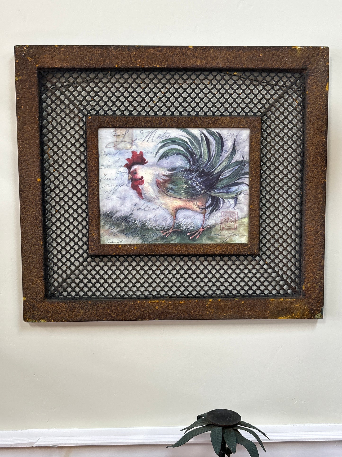 Rooster Artwork Metal Frame and Grating