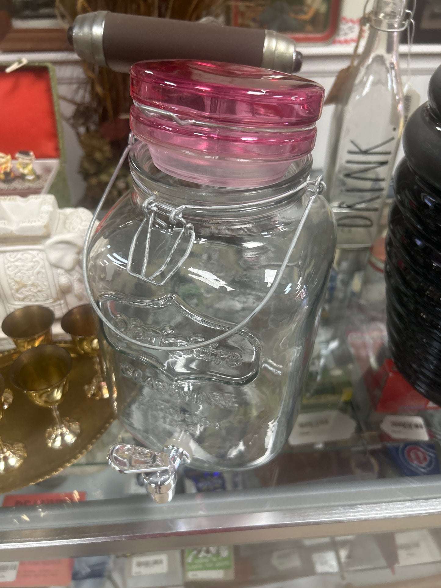 Yorkshire 1 Gallon Clear Glass Beverage Dispenser with Spigot & Clamp Lid