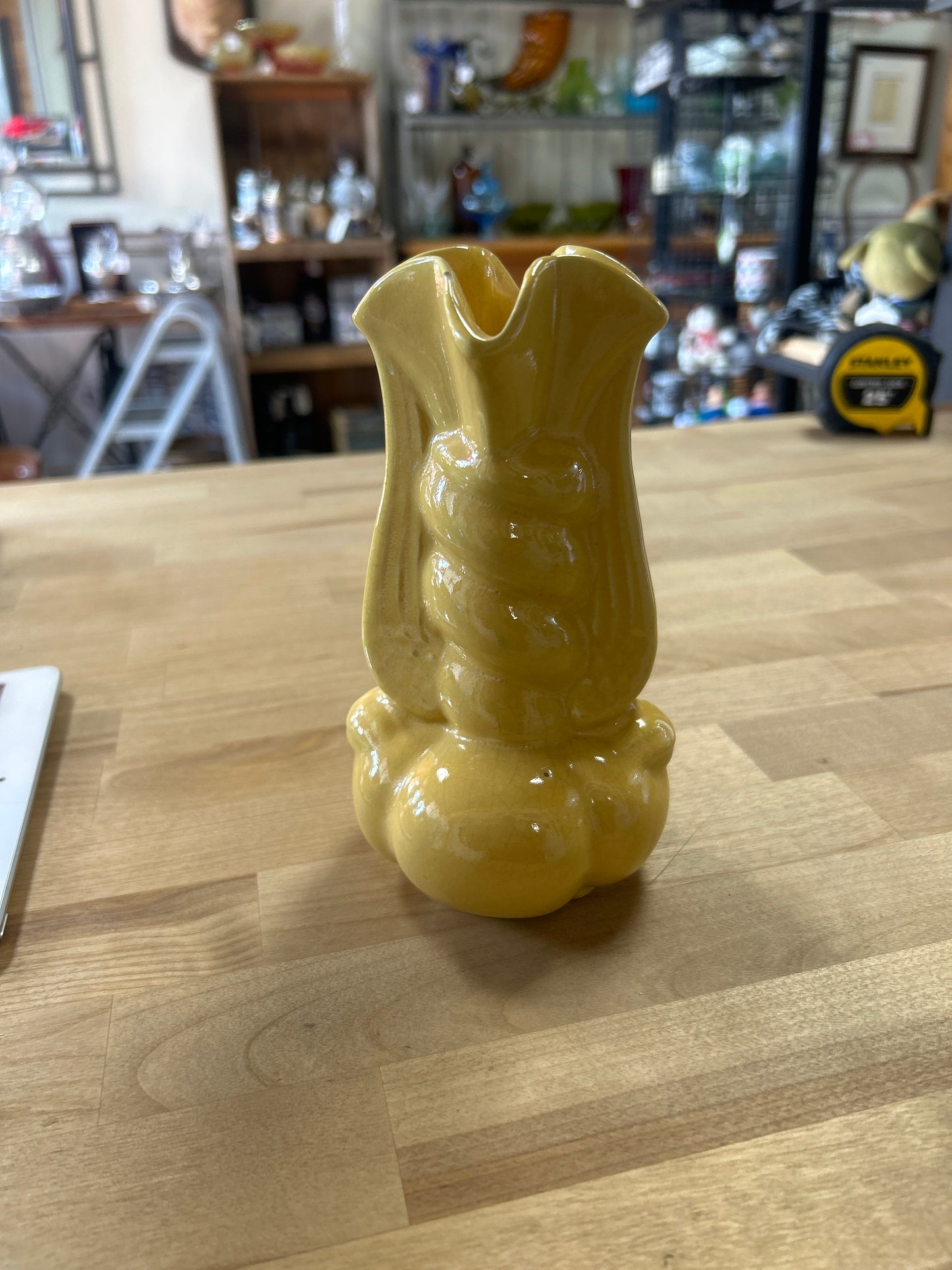 Vintage Yellow Niloak Pottery Winged Victory Vase 7”