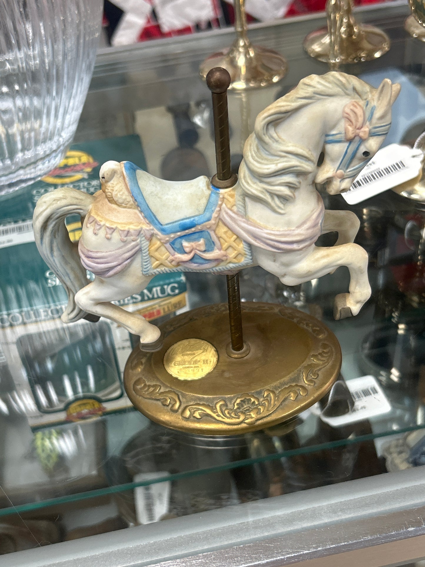 Vintage Willitts Designs porcelain carousel horse figurine on a brass stand