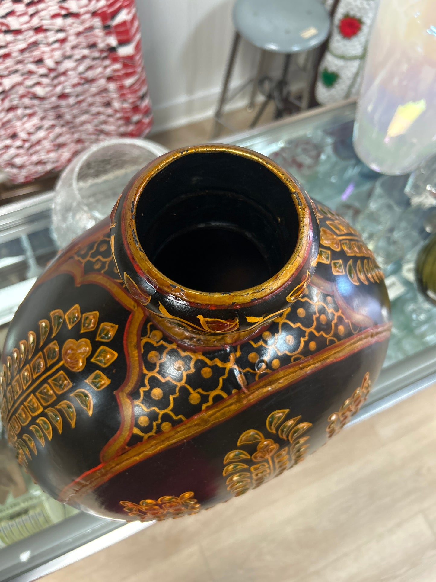 17” Tall Rajasthani Oil Pot Hand painted