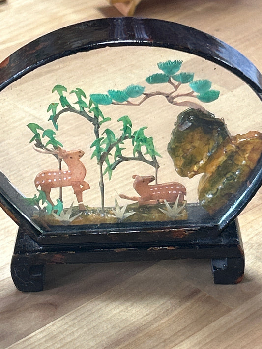 Vintage Mini Asian DioramasGlass Enclosed Deer