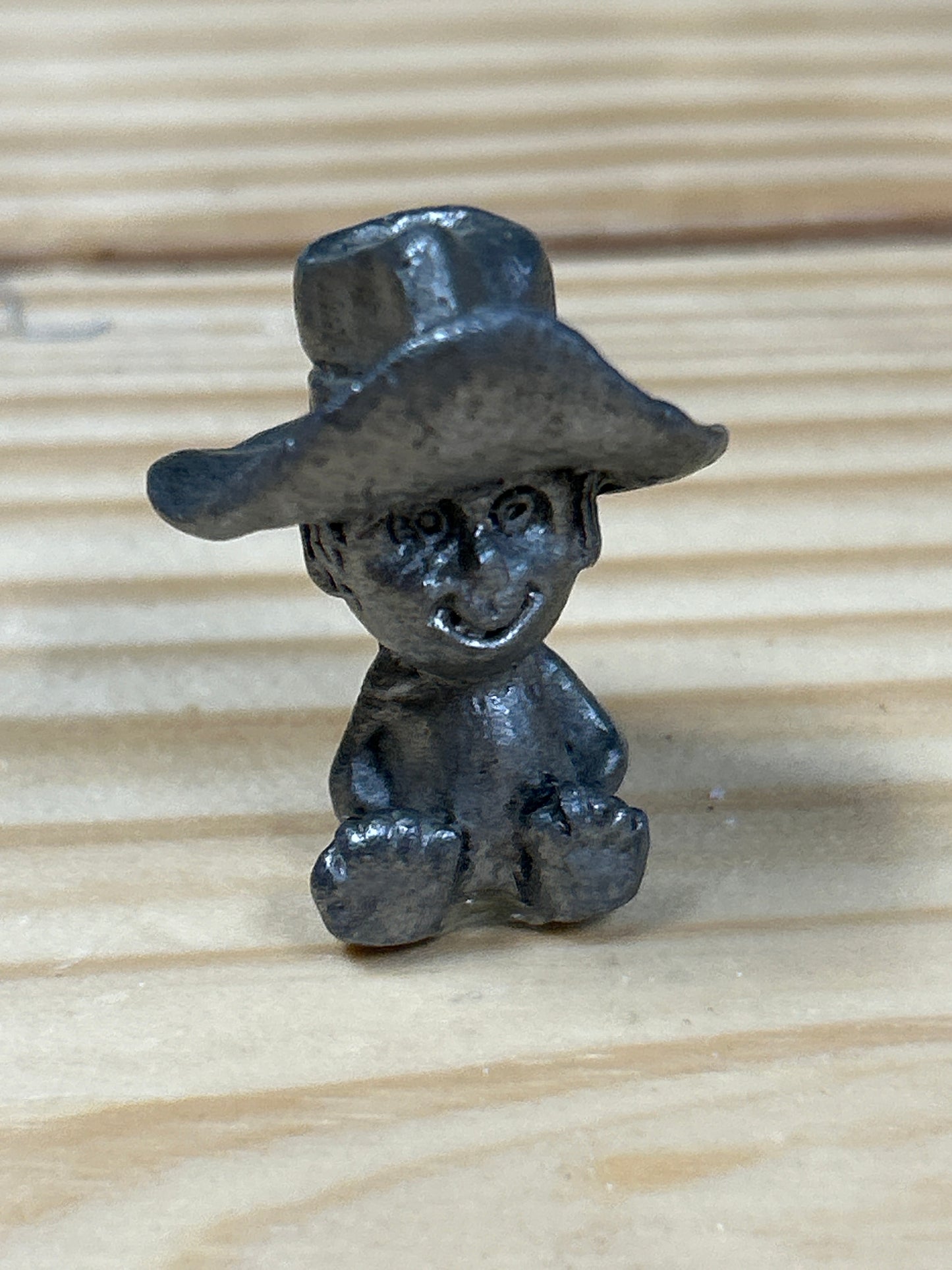 Pewter Baby Boy Cowboy Hillbilly Sitting Hat Collectible Figure 1 1/2" Tall