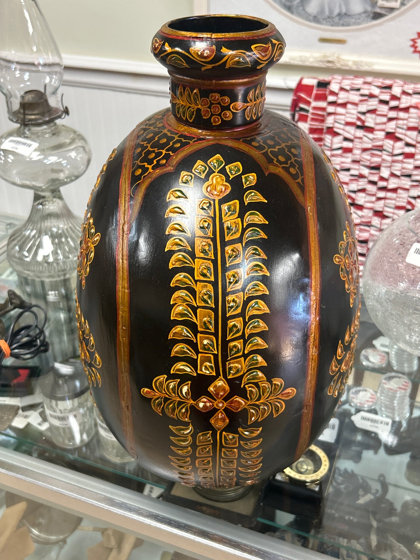 17” Tall Rajasthani Oil Pot Hand painted