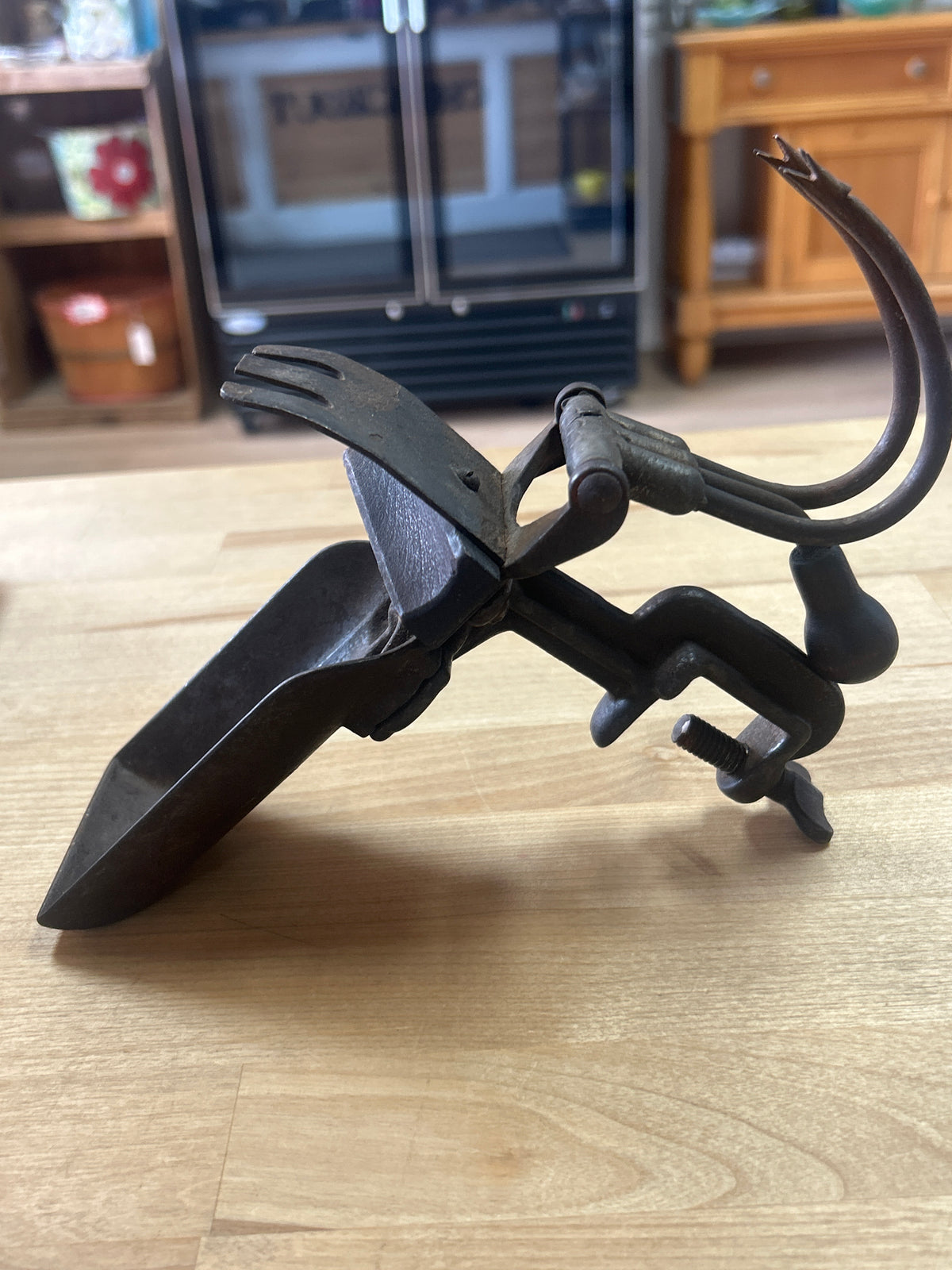 Antique Goodell Co Cast Iron Double Cherry Pitter Stoner Table Clamp Tool