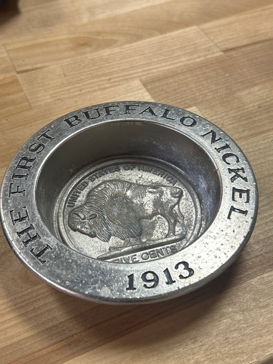 Vintage Buffalo Nickel Ashtray Avon Collector Patina Decor Home Office Blemishes