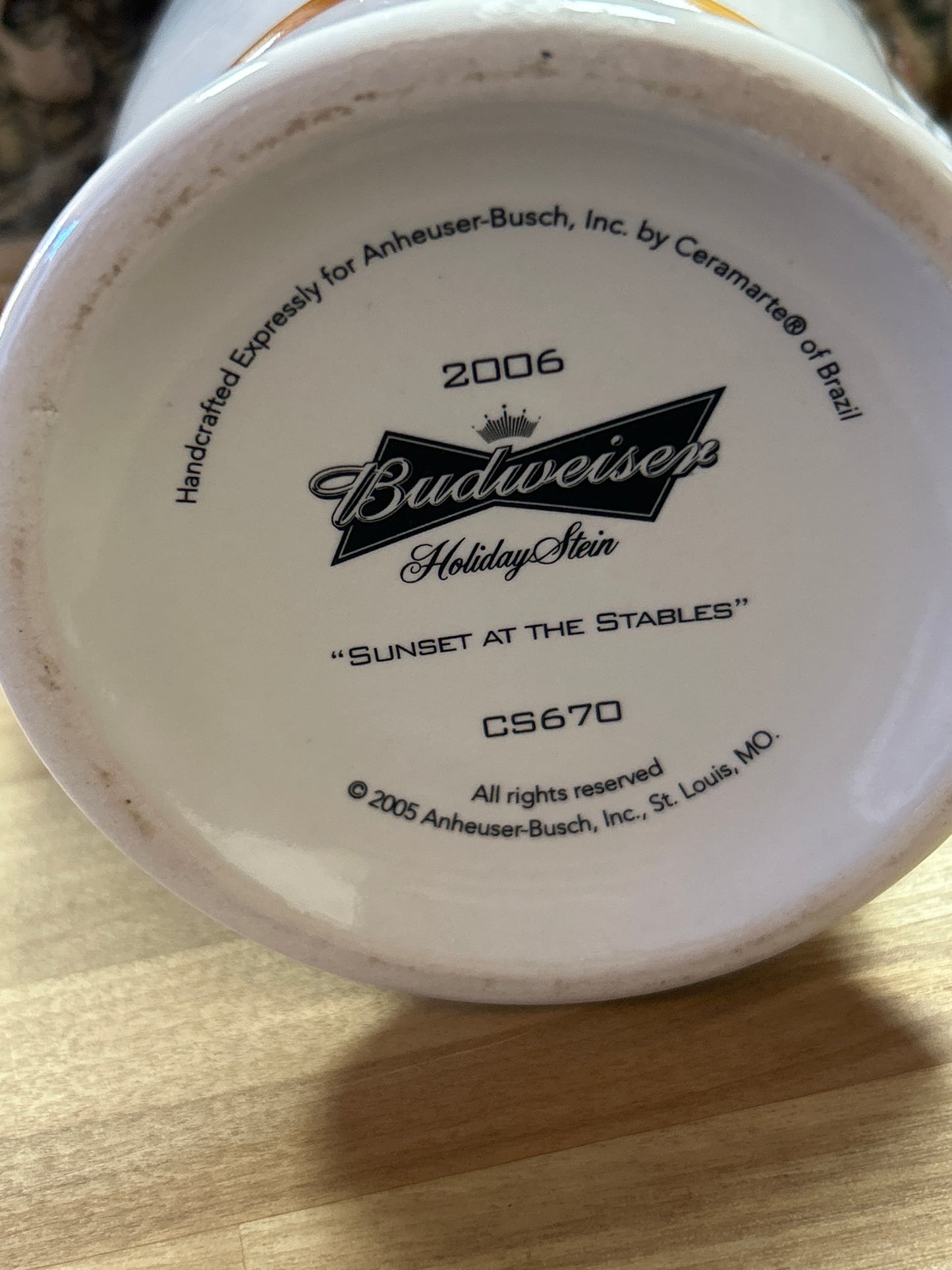 Budweiser 2006 "Sunset at the Stables" Holiday Beer Mug Stein # CS670