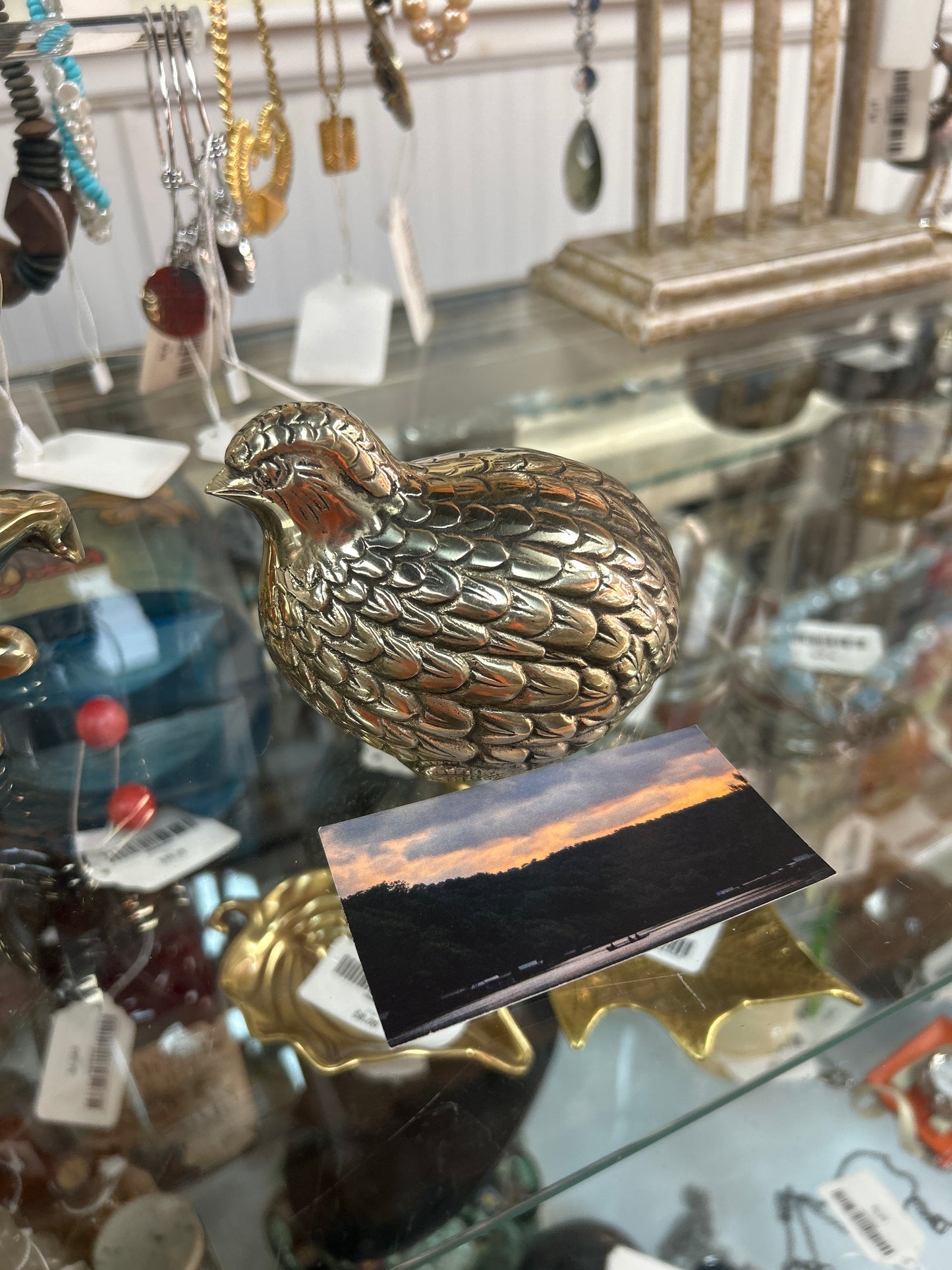 VTG Hollow Brass Quail Figurine 5” Tail to Beak