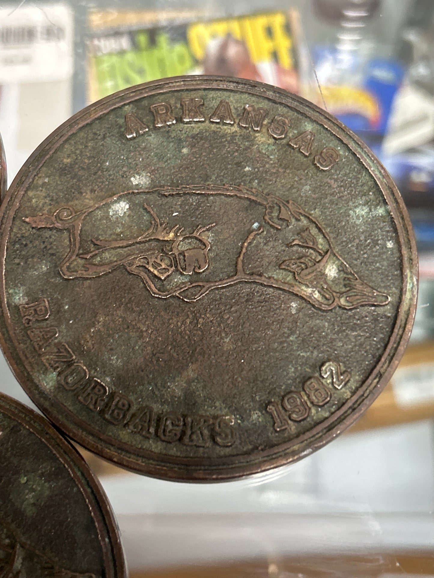 Arkansas Razorbacks Coasters (Oil Originals set of 4 EXTREMELY RARE) 1982 (bronze and solid) uncleaned by us!