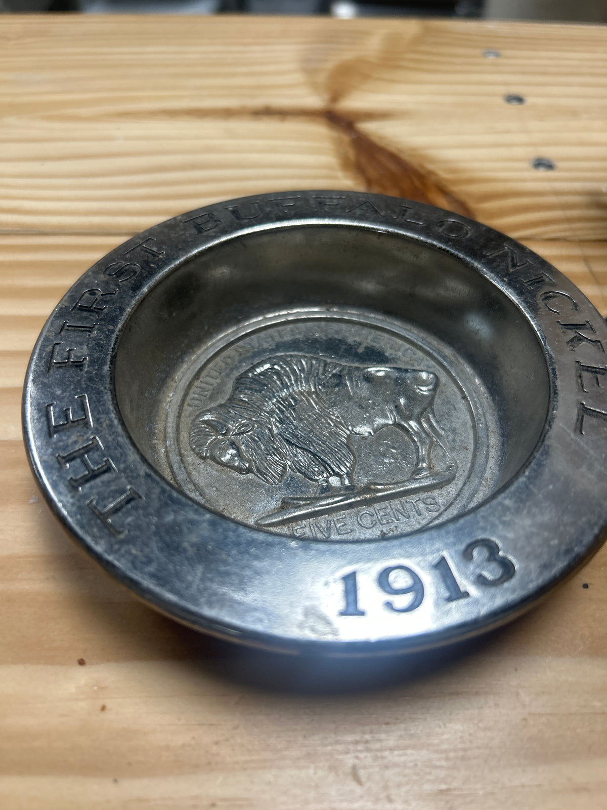 AVON "The First Buffalo Nickel 1913" Silver Color Tray Trinkets Valet Coins