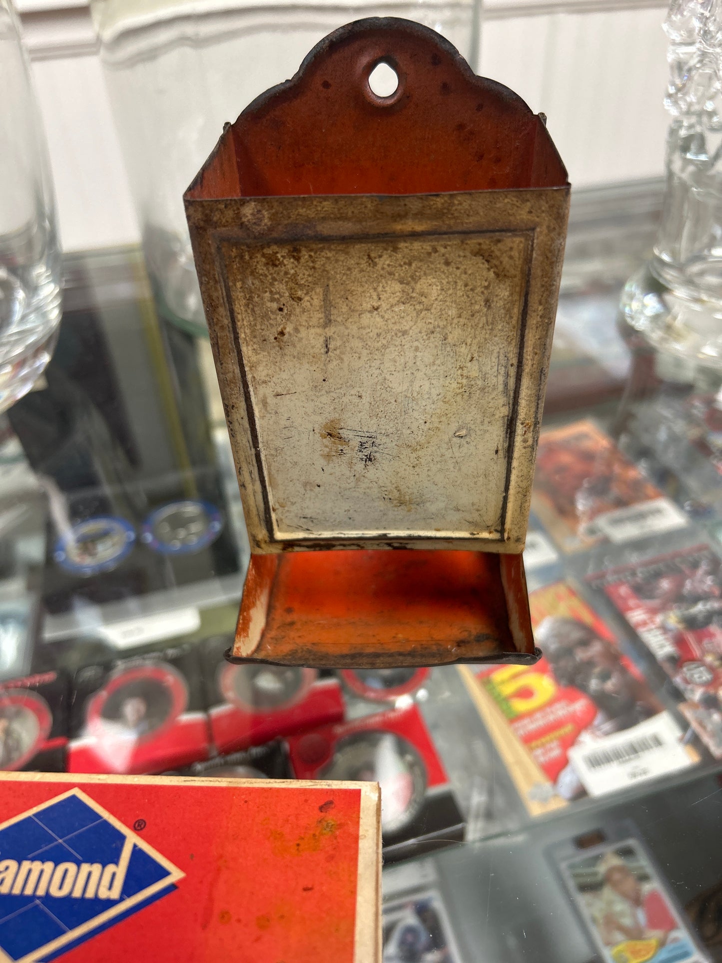 Vintage metal matchbox holder