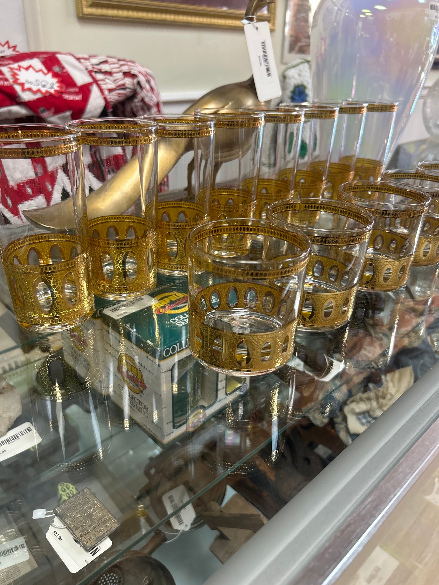Vintage Culver Ltd. 22k Gold Antigua Glasses: MCM Barware Set of 14 (8/6) Beautiful!