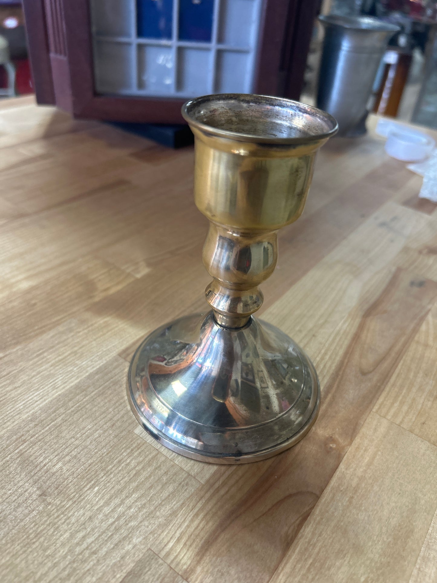 Vintage Single Brass Candle holder 5” tall
