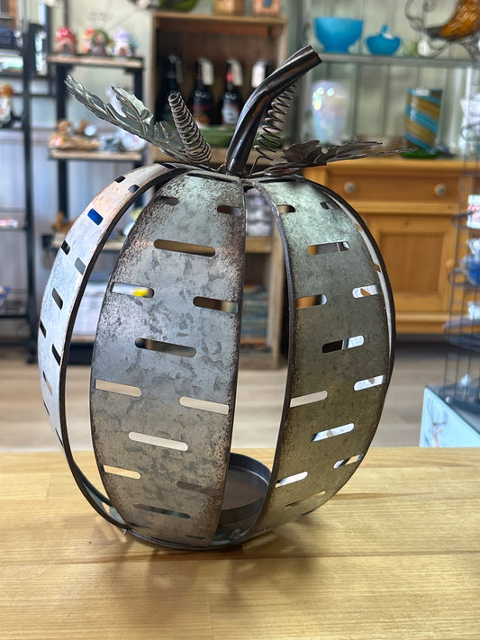 Galvanized Metal Pumpkin Luminary Rustic Farm Fall Decor 11" Candle Cover Silver