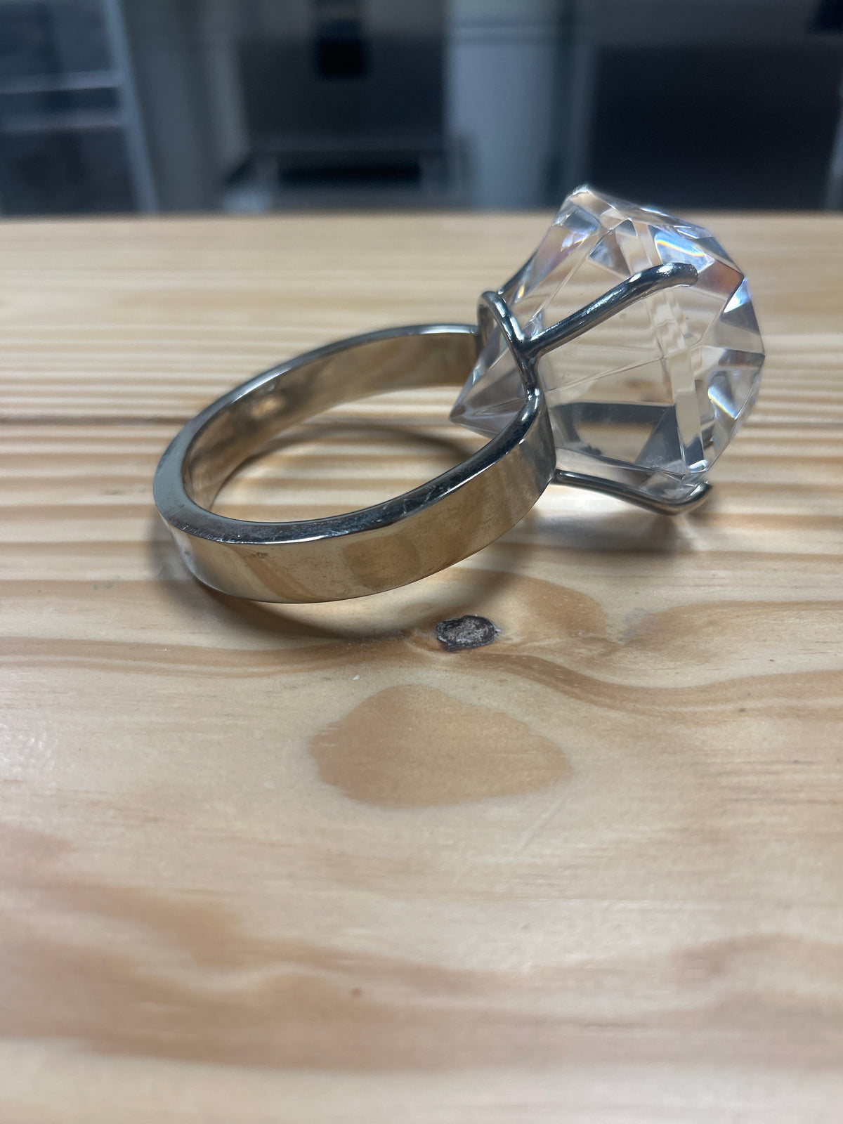 Large Glass Faux Diamond Ring Paperweight