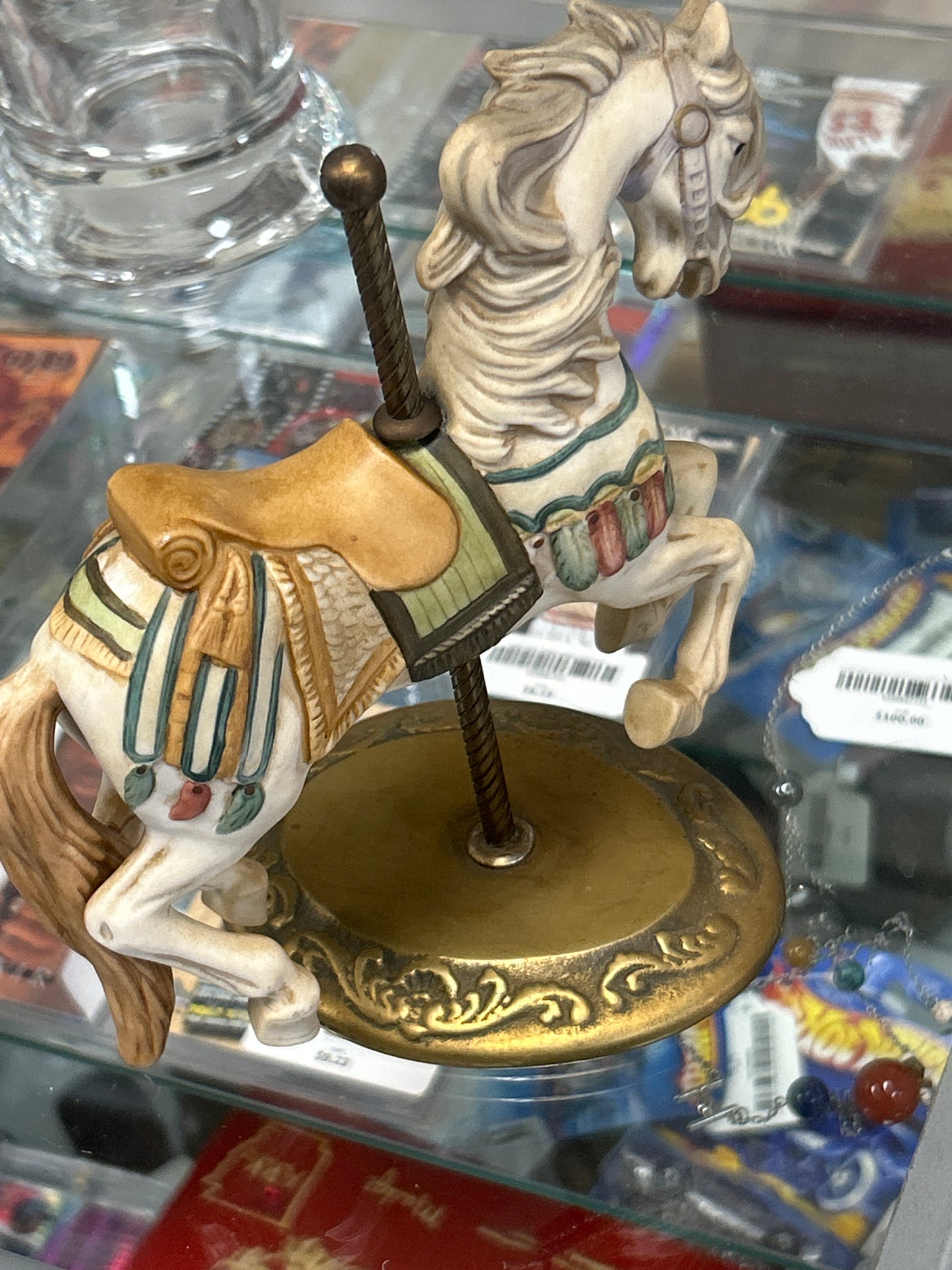 Vintage Willitts Designs porcelain carousel horse figurine on a brass stand
