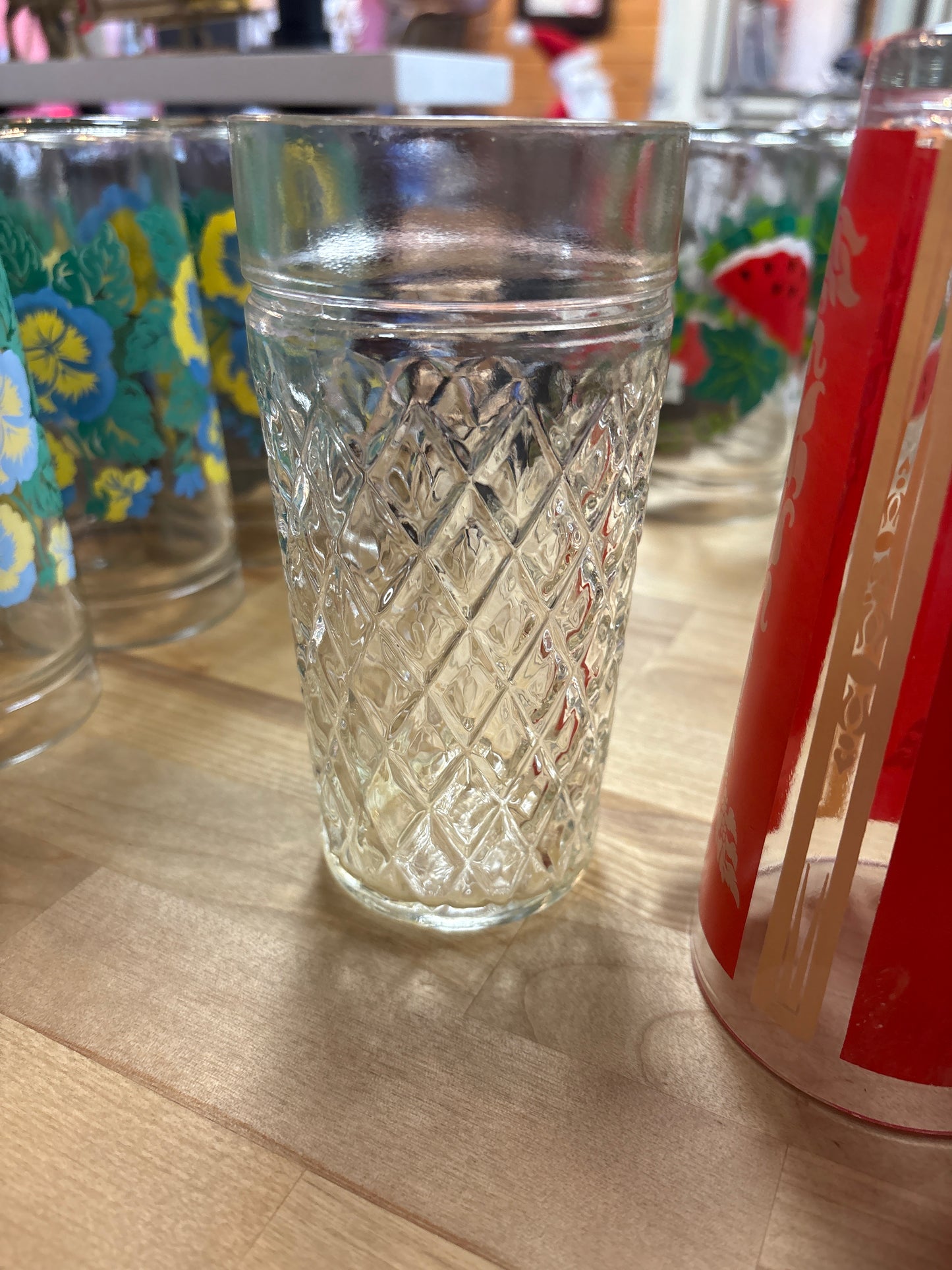 Vintage Anchor Hocking Cut Diamond Quilted Pattern Glass Tumblers set of 5