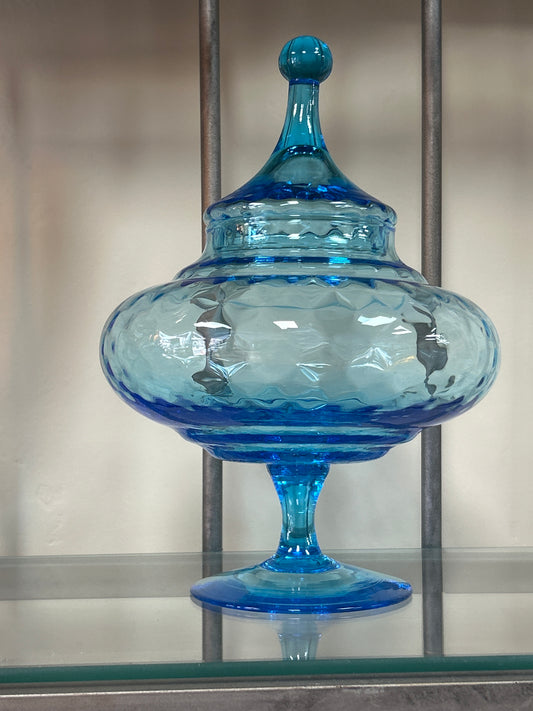 Empoli Italian Glass Ice Blue Apothecary Lidded Dish