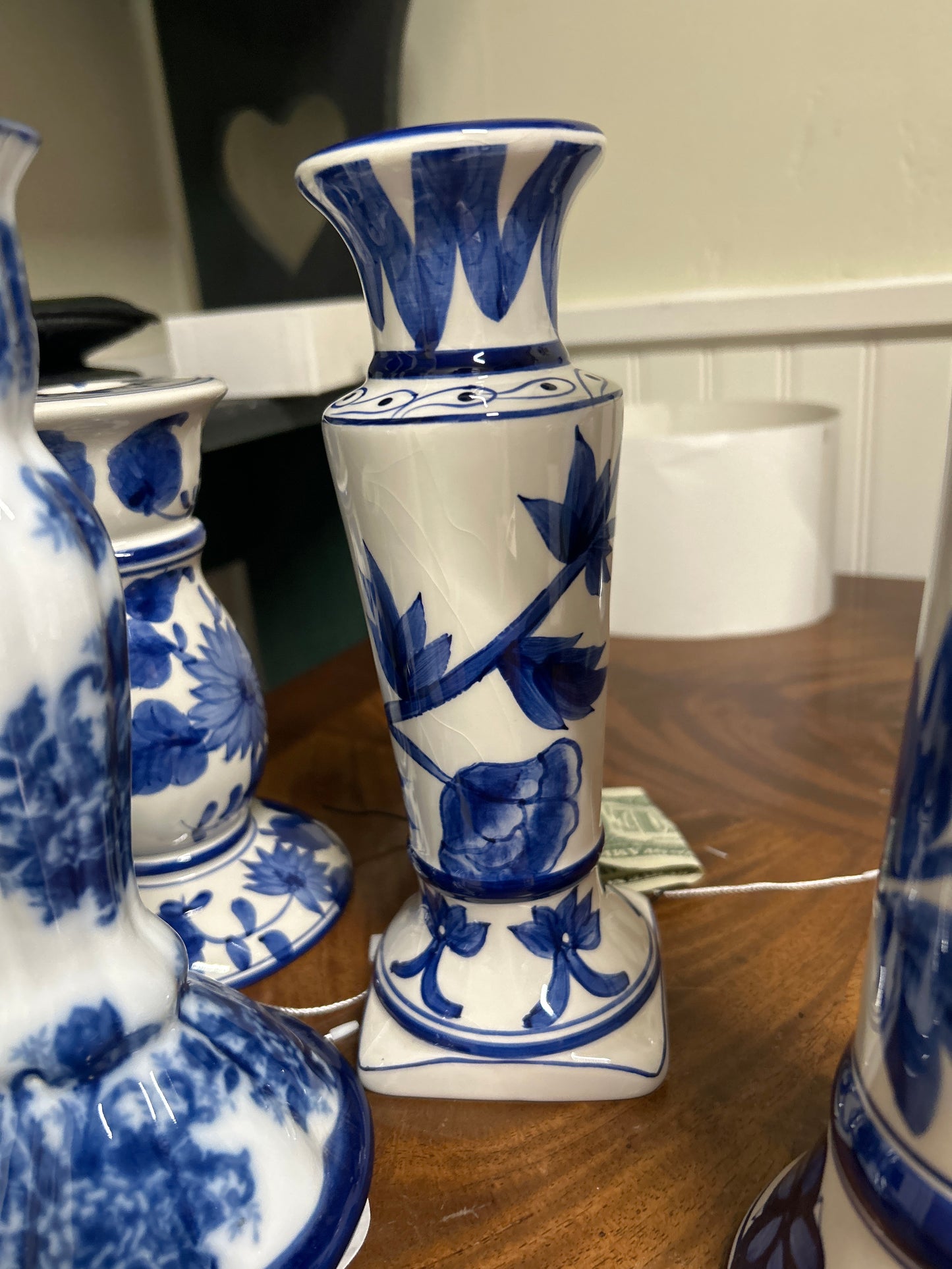 Blue and White Ceramic Candlestick Holder | Chinoiserie 8.5”