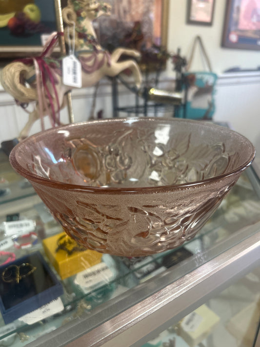 Vintage KIG Indonesia Rose Pink Fruit Harvest Pressed Glass 9" Bowl